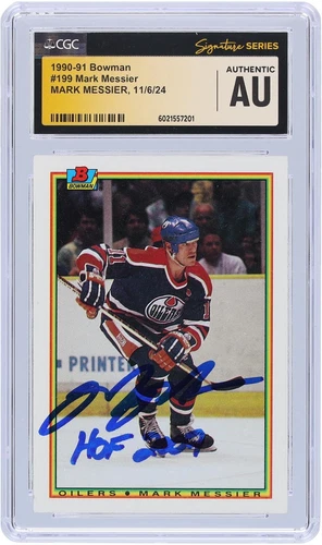Mark Messier Edmonton Oilers Signed 1990-91 Bowman #199 CGC Card w/HOF 2007 Insc