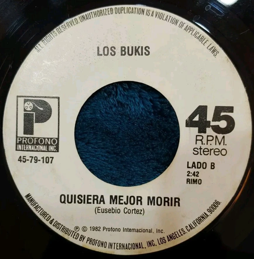 Los Bukis•Presiento Que Voy A Llorar•Quisiera Mejor..•1982Vinyl Record•45rpm - Image 4 of 4