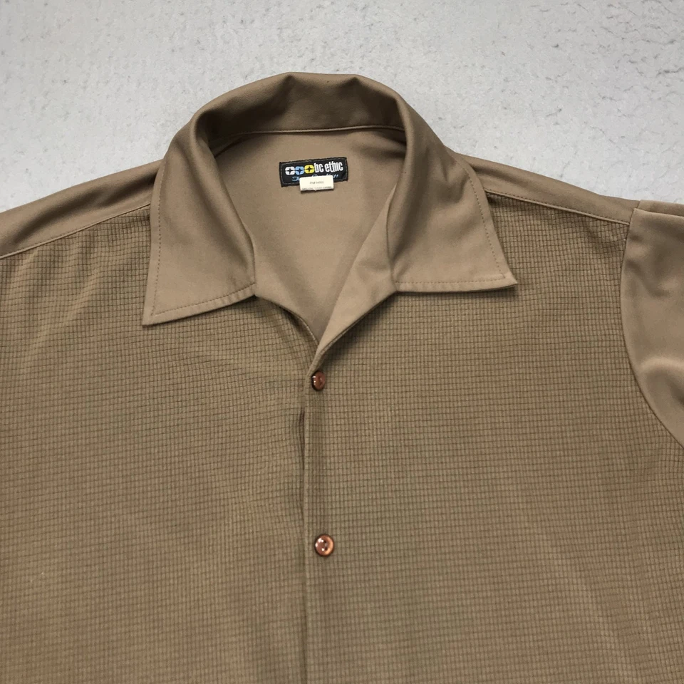VINTAGE BC Ethic Shirt Mens XL Brown Disco Camp Soprano Casual Button USA 90s - Image 2 of 4