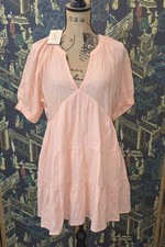 Women's Puff Elbow Sleeve Crinkle Tiered Dress - Universal Thread Peach Med 2748