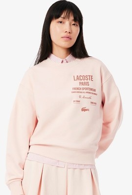 Lacoste Women's Oversized Pleated Print Sweatshirt Sweater Size 12 Light Pink