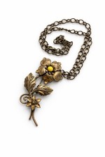 Vintage Large Floral Necklace Brooch copper (?) Yellow Nice Patina