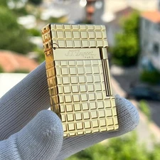 St. Dupont Gold Plaid Brass Flint Ligne 2 Lighter (BNWB)
