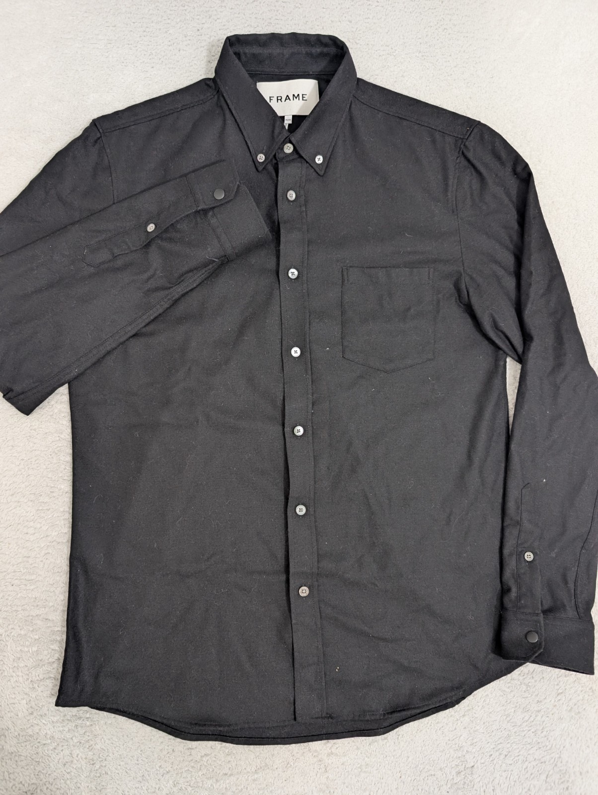 Frame Men's M Solid Black Button Down Wool Stretc… - image 3