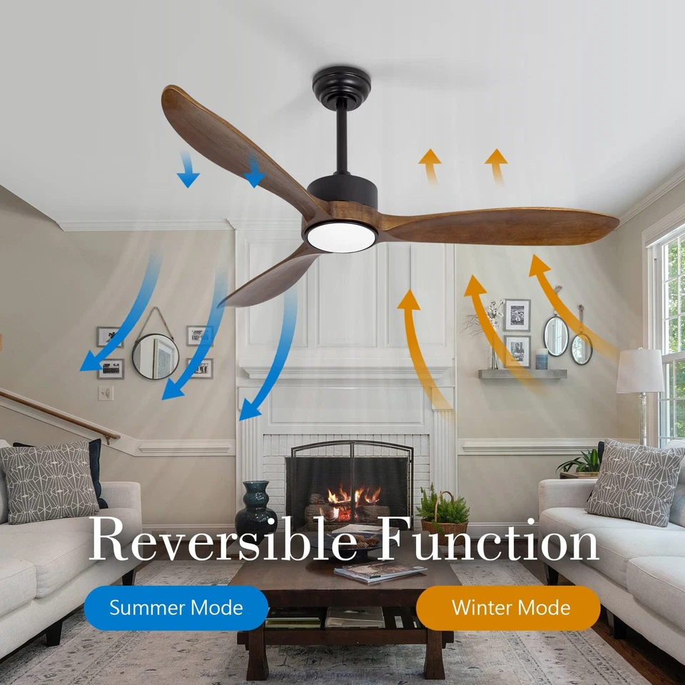 52inch Brown Wood Ceiling Fan with Light and Remote Silent DC Motor6 Speed Le... - Image 2 of 4