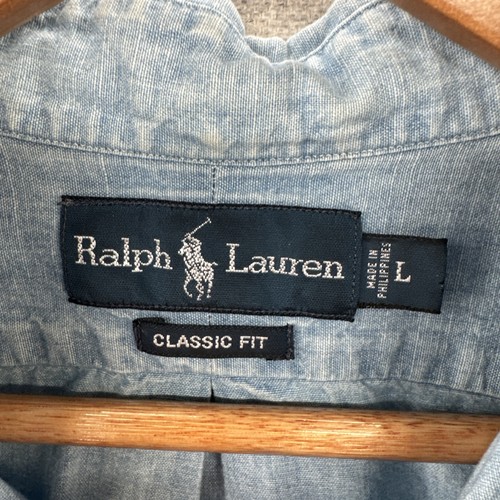 Camisa DE COLECCIÓN Ralph Lauren Denim Cambray Grande Azul Manga Larga Carne Pony* - Imagen 6 de 18