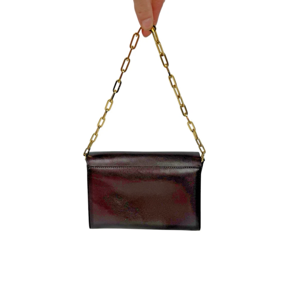 Bolso Cartera Vintage Etienne Aigner Cuero Borgoña Cadena Dorada Asa Sobre Foto 3 de 4