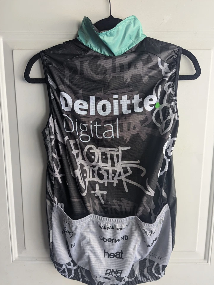 NWT Women's Cycling Vest — Deloitte Digital, Graffiti Style Windproof Black Teal - Image 3 of 4