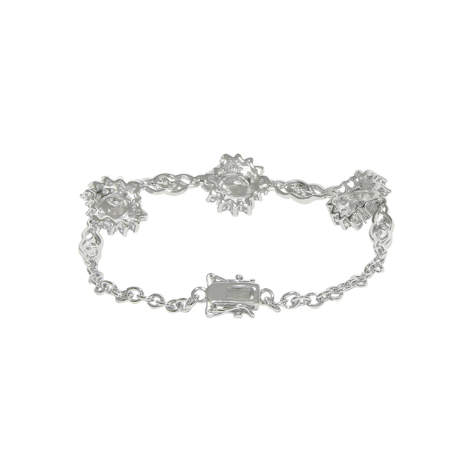 Gold Coast Platinum Plated Freshwater Pearl and Sunburst Cubic Zirconia Bracelet - Image 2 of 4