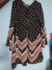 Girl's XXL Xhilaration Navy Dress with Pink Floral Accents and Bell Sleeves EUC
