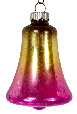 Shiny Brite Christmas Ornament Bell Pink Gold Ombré Paint Wear Vintage #1328