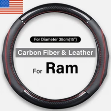 M 15'' For DODGE RAM 1500 2500 3500 Carbon Fiber & Leather Steering Wheel Cover