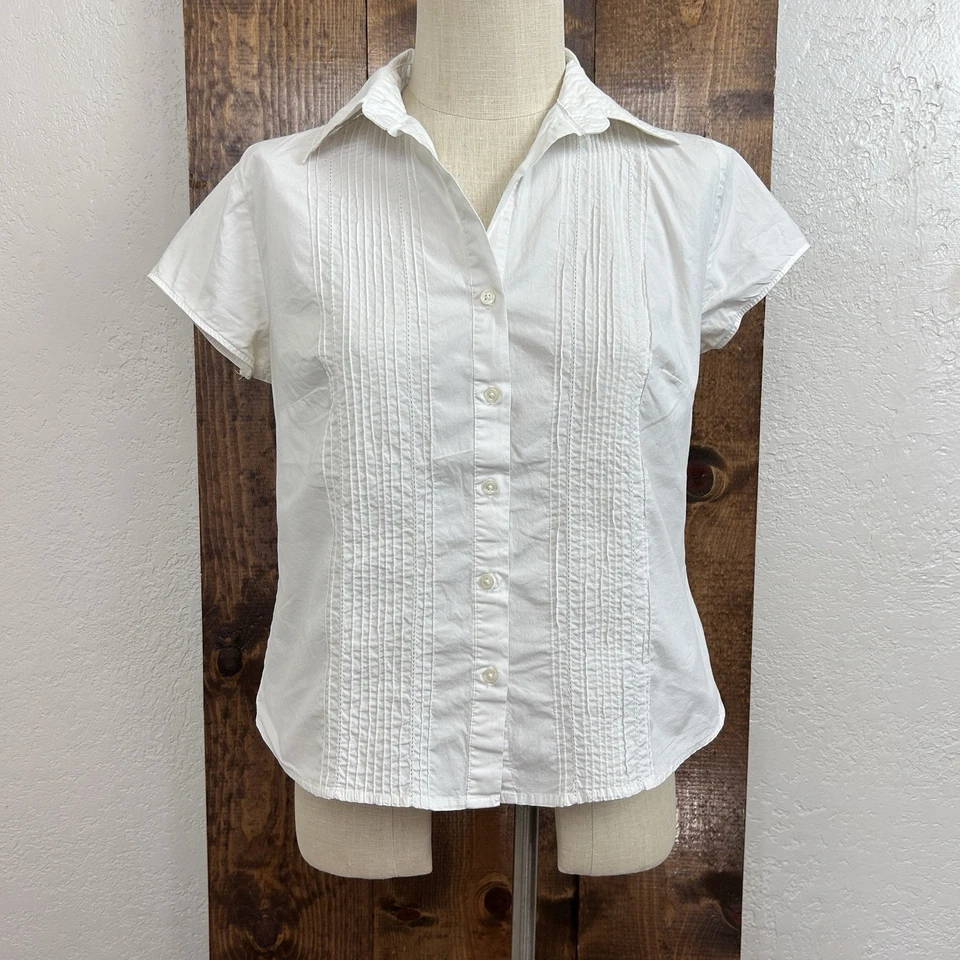 Y2K Sonoma White Womens M Short Sleeve Button Up Office Siren Corpcore Secretary - Image 4 of 4