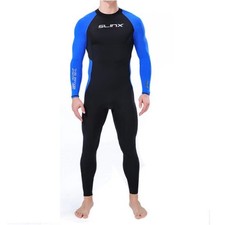 Slinx Men's XS 1 Piece Full Body Diving Scuba Suit Black  Blue Surfing Wetsuit