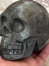 4" Copper Pyrite  crystal Stone Carved Skeleton, Realistic, Healing Skull #SK108