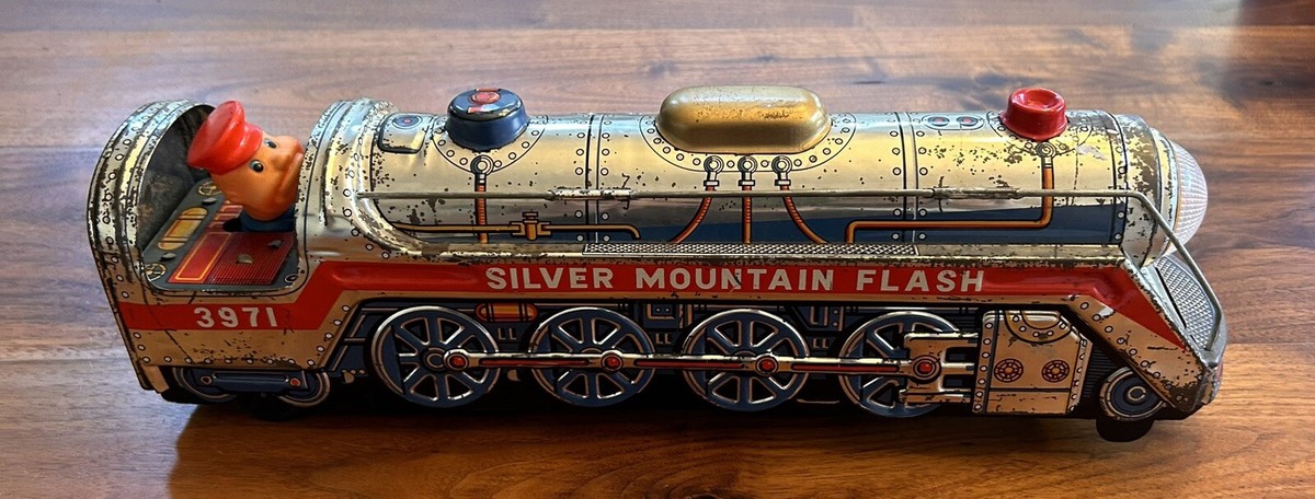 Vintage 1960s Silver Mountain Express 3525 Tin Toy Train By