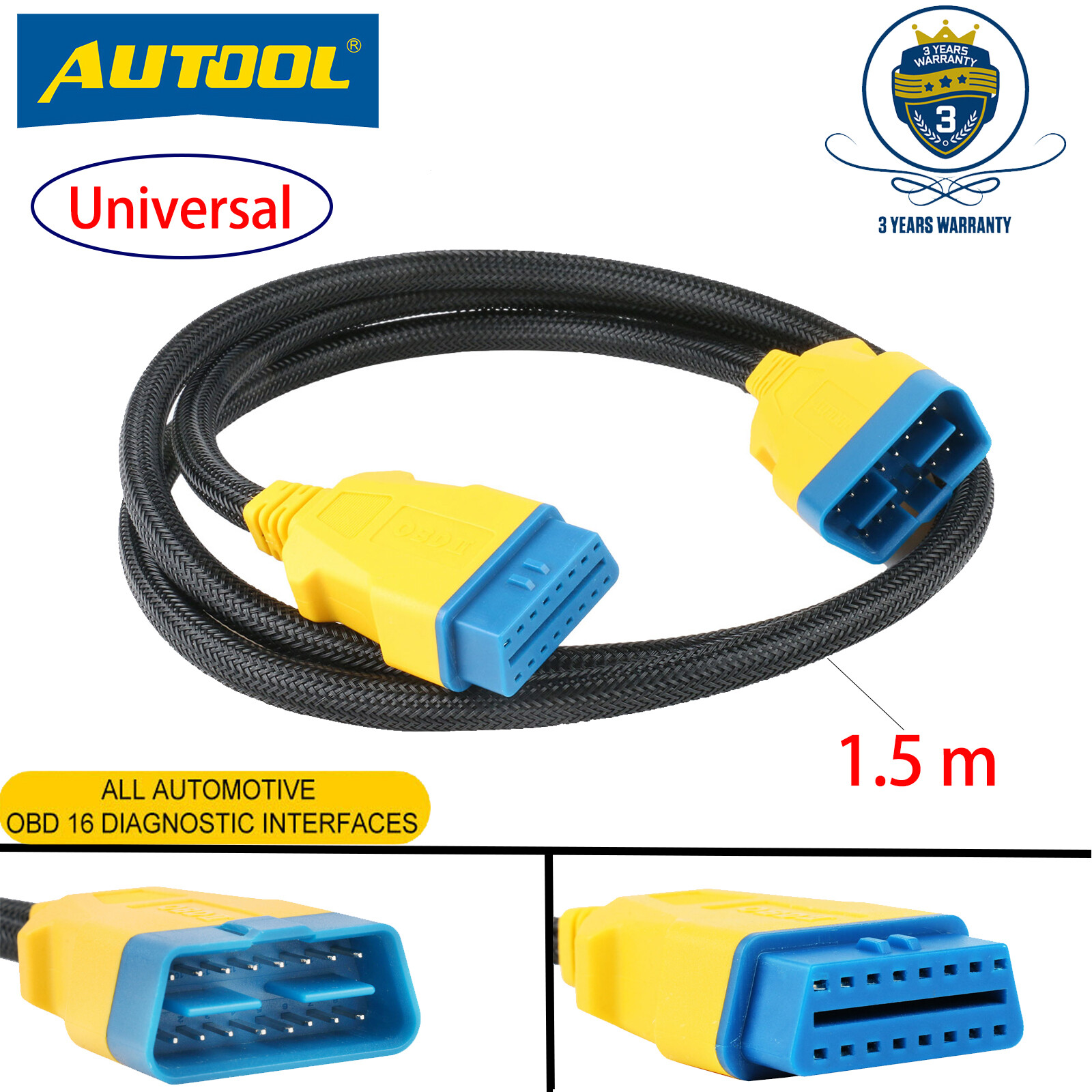 16Pin OBD2 OBDII Diagnostic Scanner Adapter Male to Female Extension Cable 1.5m-image