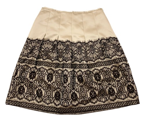 NWT $138 Ann Taylor Skirt 4p 4 Petite 13” A Line Evening Lined Beige Black Lace