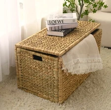 Wicker Storage Trunk with Handle, Large Wicker Storage Chest, Wicker Trunk