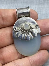 Blue Chalcedony Oval Scroll Sterling Silver .925 Slide Pendant