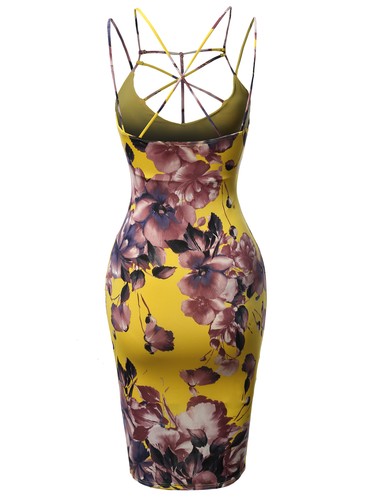 FashionOutfit Women's Floral Spaghetti Spider Web Strap Midi Dress - Made in USA - Picture 6 of 6