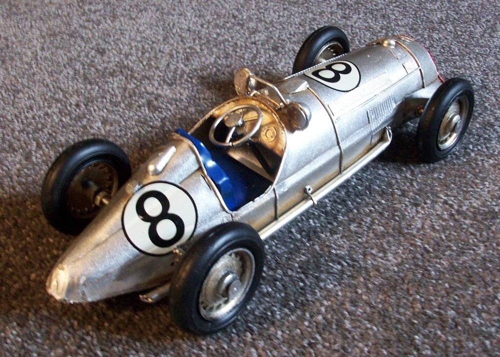 1930s Indy 500 Tin Toy Race Car Metal Replica 11 Inch Grand Prix Model  