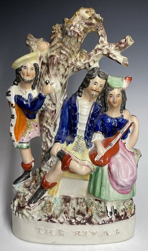 11 1/2" STAFFORDSHIRE EARTHENWARE FIGURAL SPILL VASE "THE RIVAL" ROMANTIC RIVAL - Picture 11 of 12