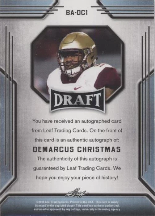 2019 Leaf Draft Demarcus Christmas #BA-DC1