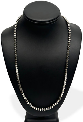 Southwestern 6mm Sterling Silver Pearls 26'' Hook & Eye Cone Necklace
