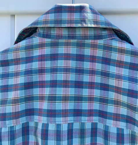 Alan Flusser Men's Button Shirt 100% Cotton Blue Plaid & Paisley Trim Small EUC - Picture 7 of 10