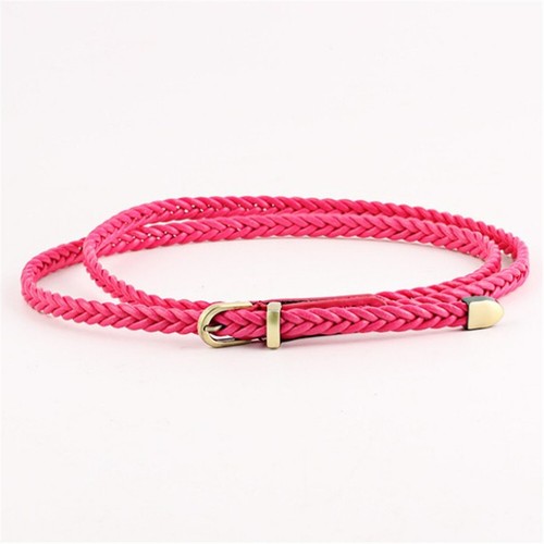 Womens Braided Leather Dress Belt Pin Buckle Narrow Skinny Waistband Strap Waist - Picture 34 of 36