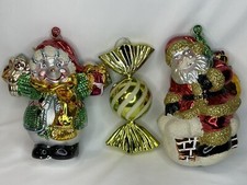 3 Large Plastic Hanging Christmas Ornaments Snowman, Santa Claus  Candy