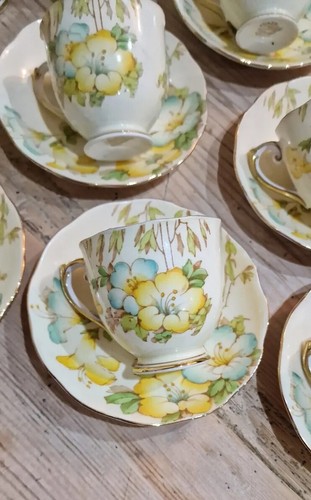 Beautiful Roslyn China Azalea Coffee Set Floral c1940s Art Deco Style - Picture 12 of 21