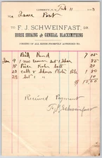 Liberty, NY F.J. Schweinfast Horse Shoeing & Blacksmithing / 1903 Billhead