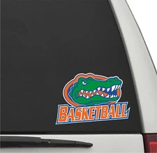 Florida Gators BASKETBALL in ORANGE Slant w/ Gator Head Vinyl Decal UF Sticker