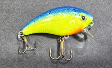 Mann's Vintage Baby 1-Minus Lure Single Stamped: Blue Chartreuse Splatter Back