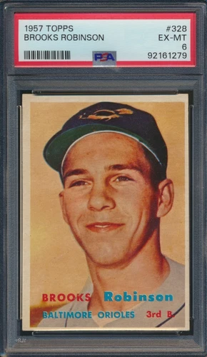 1957 TOPPS BASEBALL #328 BROOKS ROBINSON RC PSA 6 EX-MT HOF TOUGH MID ROOKIE