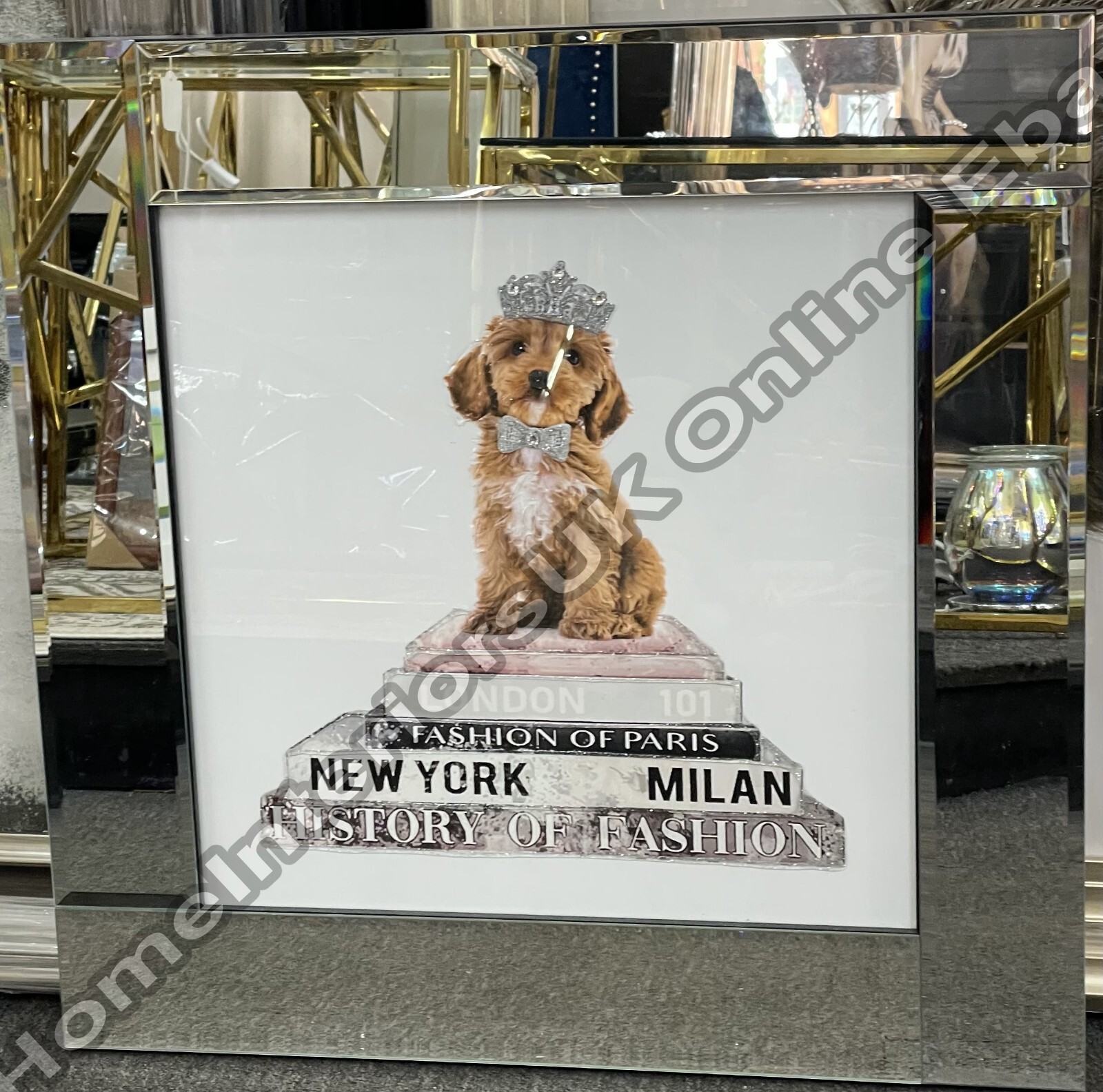 Brown cockapoo dog with crown & bow tie pictures liquid art & mirror ...
