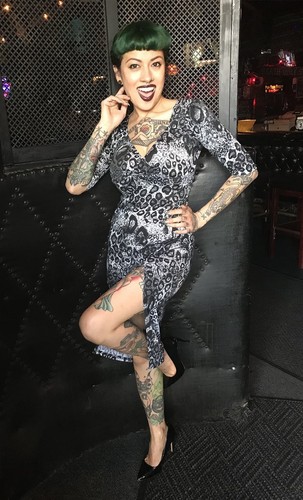 Switchblade Stiletto Leopard Bella Tattoos Pinup Punk Goth Bodycon Dress SD165L - 第 3/3 張圖片