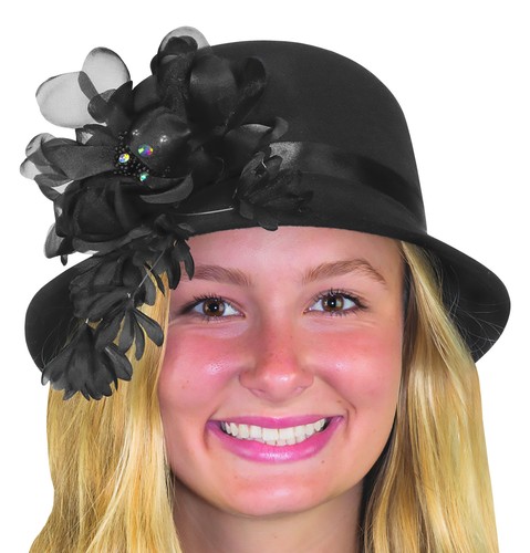 Womens Deluxe 1920s Black Flapper Hat 