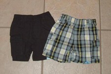 NEW NWT Boys Sz 18 Months Black  Plaid Pull On Cargo Shorts 2 Pc Lot GARANIMALS