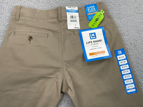 Haggar Khaki Pants Mens 30x32 Comfort Chino Trousers Super Flex Waist Slim Fit - Picture 13 of 19