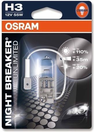 OSRAM NIGHT BREAKER UNLIMITED CAR BULBS H1 H3 H4 H7 HB3 HB4 & H11 FITTINGS. - Picture 5 of 16