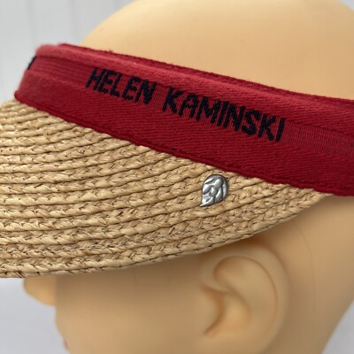 HELEN KAMINSKI Marina Natural Raffia Red Logo Sun Visor | eBay display picture 3