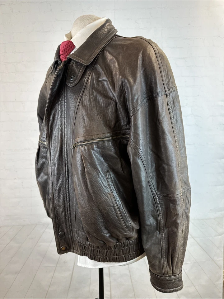 Valentino Hombre Chaqueta de Cuero Talla 40 Marrón Oscuro Cremallera De Colección Lujo Moda Foto 2 de 4