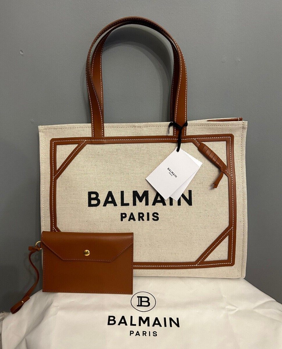 【関税＆送料込み】Balmain 'B-Army 42' Shopping Bag B-Army 42 monogram canvas and leather Tote bag black black