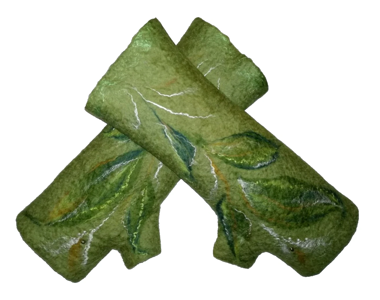 Woolen Green Felted Fingerless Gloves, Merino Mittens, Gauntlets, Pulse Warmers