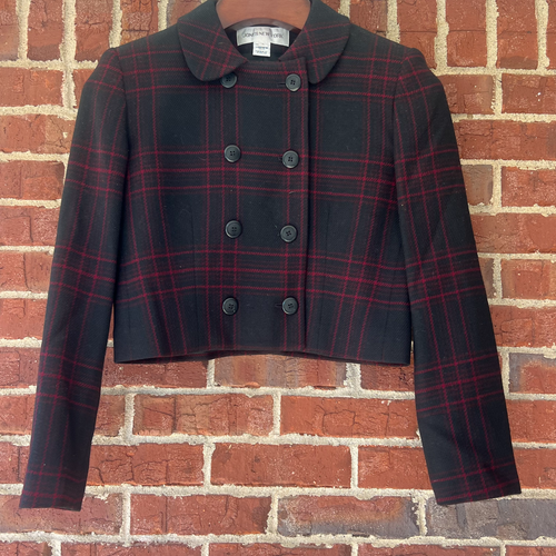 Jones New York Maroon Black Plaid Pant Suit Wool Jacket 4 Pants 6 Academia READ - Picture 2 of 12