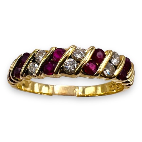Natural Ruby Gemstone 14k Gold Diamond Band Ring - Picture 12 of 13