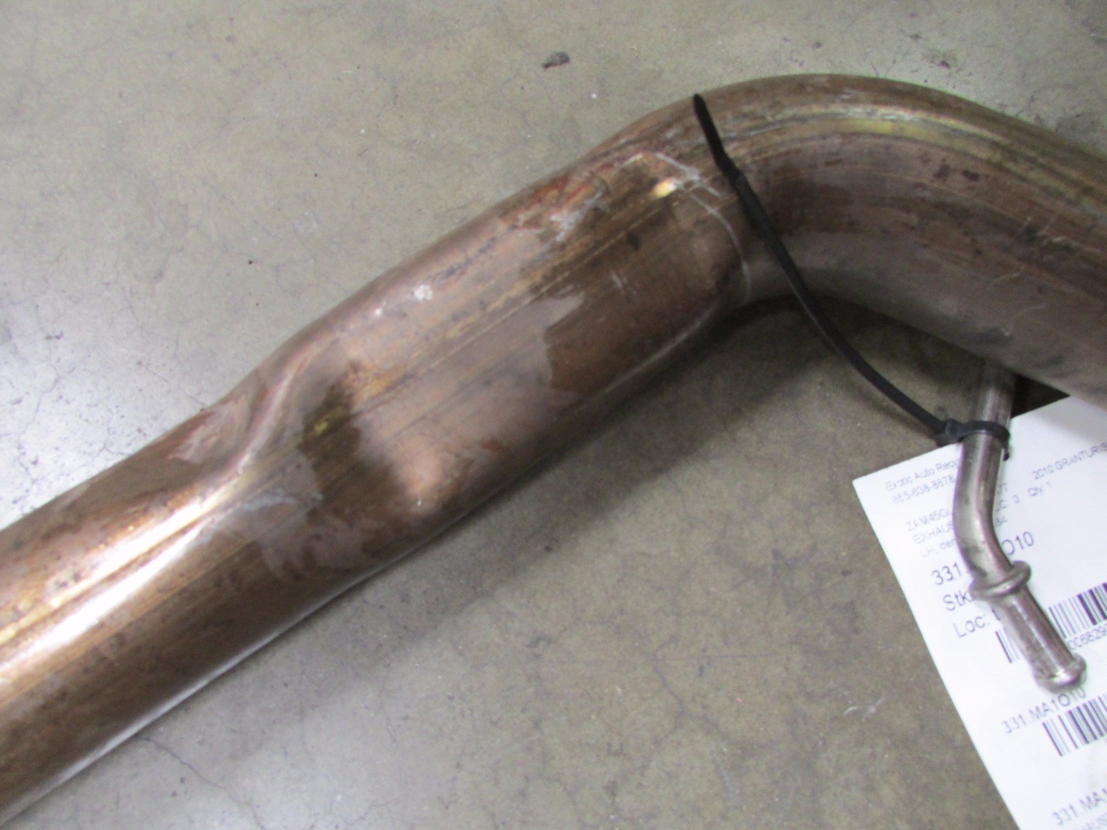 Maserati Granturismo, LH, Left Exhaust Pipe, Used, Dented, P/N 228584
